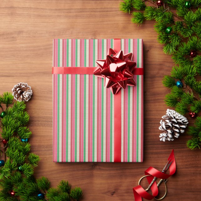 Papel de embrulho listras modernas rosa vermelho v (Presente de Natal)