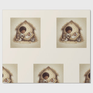Papel de embrulho Little Drummer Boy Black Nativit