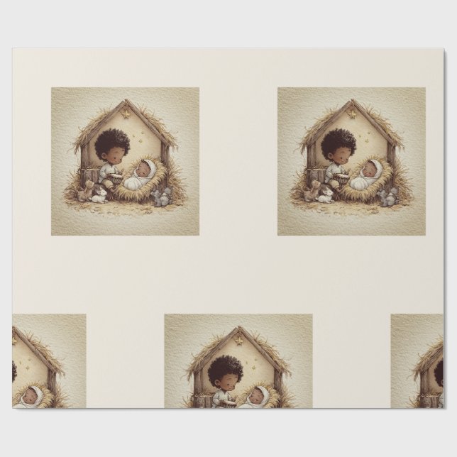 Papel de embrulho Little Drummer Boy Black Nativit (Aberto)