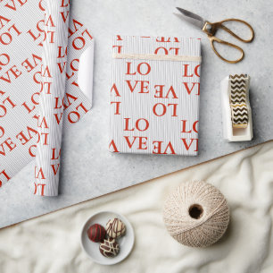 Papel de embrulho - LOVE Listras Vermelhas Cinza