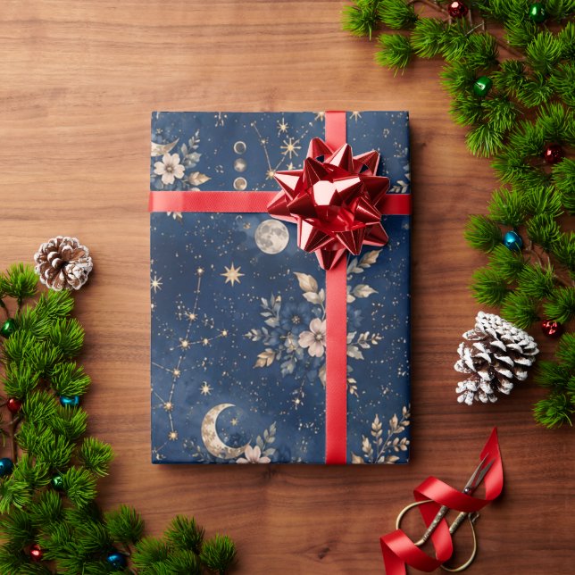Papel de embrulho Lua Celestial e Estrelas para el (Presente de Natal)