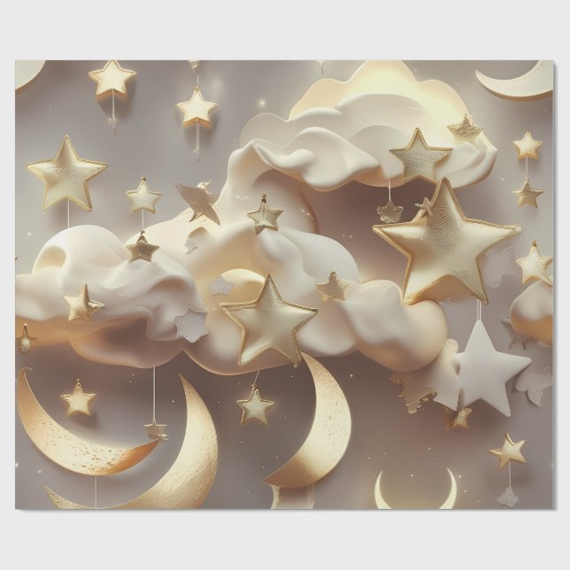 Papel de embrulho – Lua Celestial Luxuosa e Cremos (Aberto)