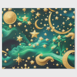 Papel de Embrulho – Luar Celestial Esmeralda Luxo