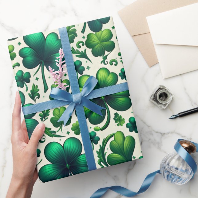 Papel de embrulho Lucky Shamrock St. Patrick’s Day (Presentear)