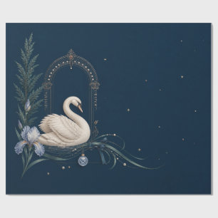 Papel de embrulho luxuoso de Natal com cisne em az