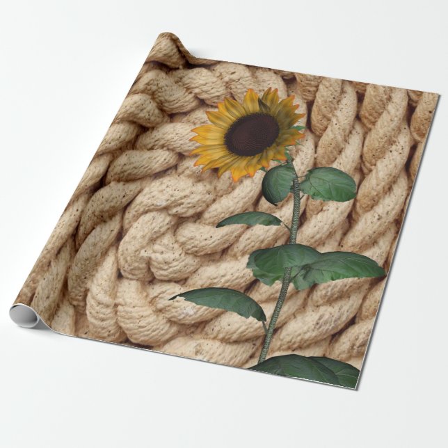 Papel de embrulho mate com corda de girassol (Desenrolado)