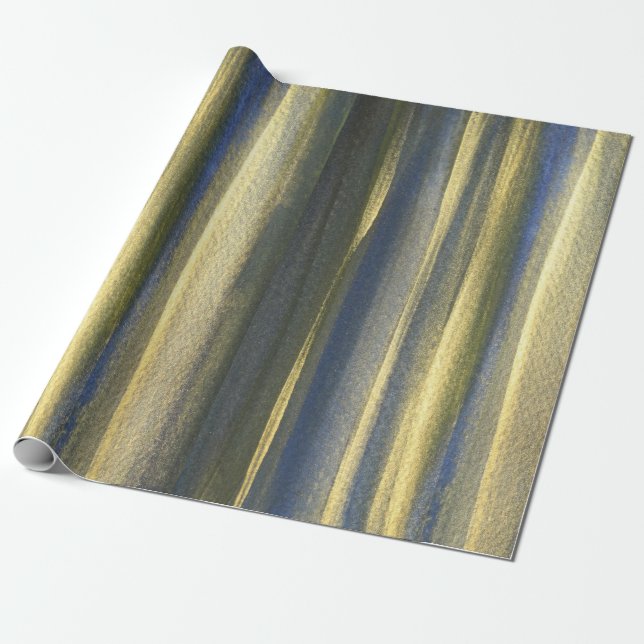 Papel de embrulho mate com linhas azuis e douradas (Desenrolado)