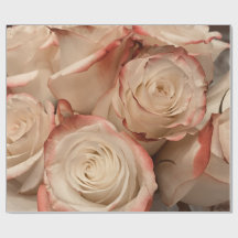 Papel de embrulho mate com rosas creme e pontas ve