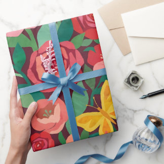 Papel de embrulho Matisse Rosas Borboletas Abstrat