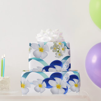 Papel de embrulho Matte Blue Ballon e Frangipani