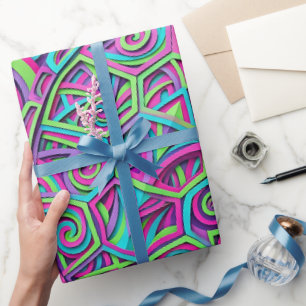 Papel de embrulho moderno com tartaruga neon abstr