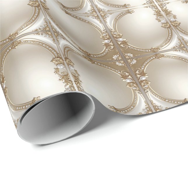 Papel de embrulho Moldura Ornamentada Dourada com  (Ponta do rolo)