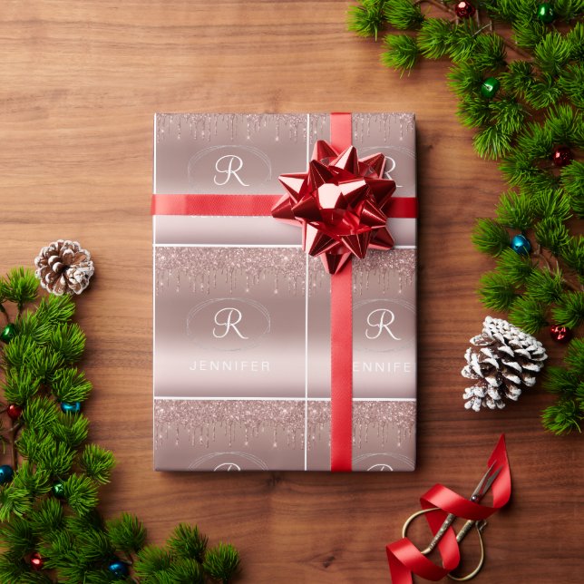 Papel de embrulho Monograma com Brilho Dourado Ros (Presente de Natal)
