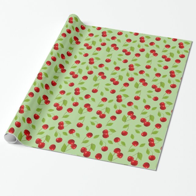 papel de embrulho muito cereja - em verde (Desenrolado)
