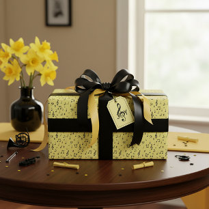 Papel de embrulho musical amarelo e preto