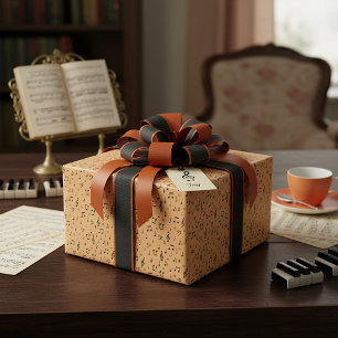 Papel de Embrulho Musical Laranja e Preto
