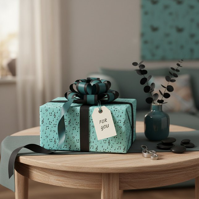 Papel de embrulho musical verde-turquesa e preto (Criador carregado)