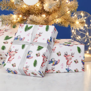 Papel de embrulho Natal Alegre Reno de Papai Noel
