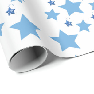 Papel de embrulho Natal Azul Estrelas Feliz Natal