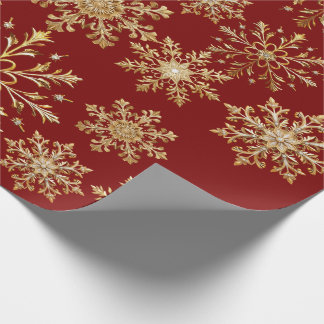 Papel de embrulho Natal Dourado e Vermelho com Flo