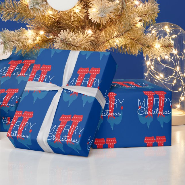 Papel de embrulho Natal duende vermelho azul floco (Feriados)