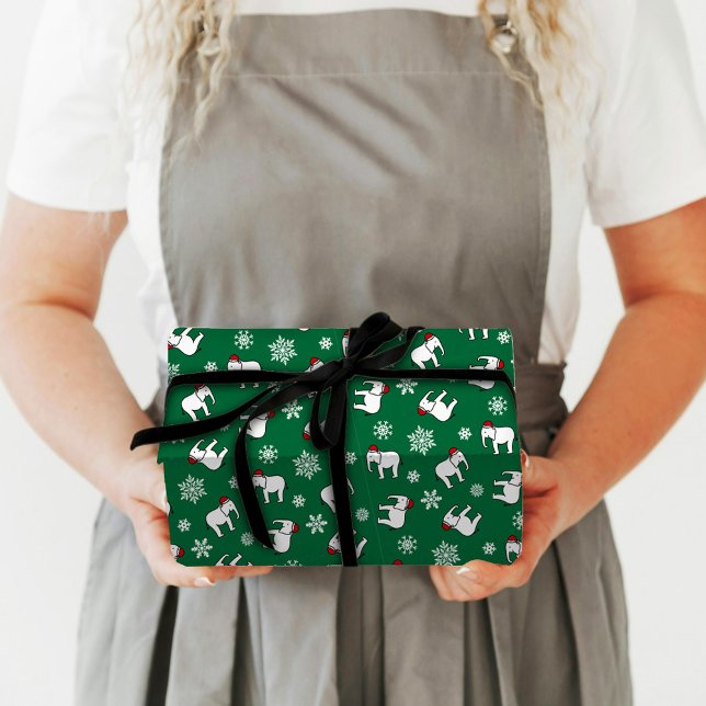 Papel de embrulho Natal Elefante Branco (Verde) (Criador carregado)