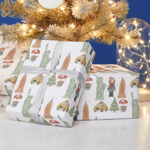 Papel de embrulho Natal em Nova York Aquarela