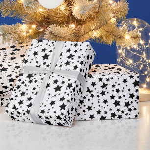 Papel de embrulho Natal Feliz Estrelas Negras