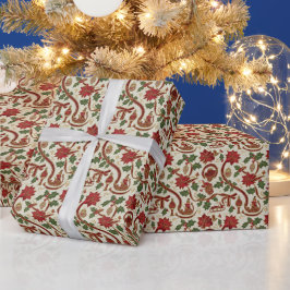 Papel de embrulho Natal vintage lâmpadas & trenós