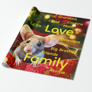 Papel de embrulho Natalino Amor Familiar Rato