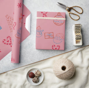 Papel de embrulho natalino caprichoso e cor-de-ros