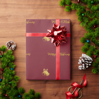 Papel de embrulho Natalino Dourado Borgonha Feliz