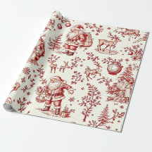 Papel de embrulho natalino vintage toile vermelho