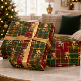 Papel de embrulho Natalino Xadrez Tartan Urso de P