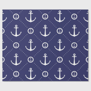 Papel de embrulho náutico azul marinho e branco