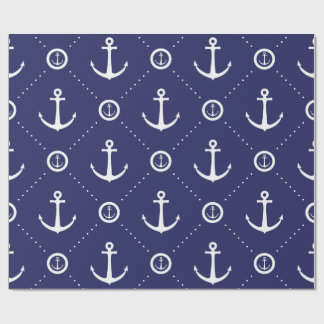 Papel de embrulho náutico azul marinho e branco