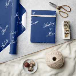Papel de embrulho navy com nome de casal elegante