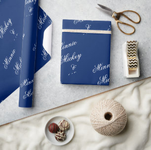 Papel de embrulho navy com nome de casal elegante