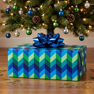 Papel de embrulho ombré azul verde com chevrons