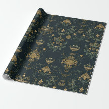 Papel de embrulho ornamento dourado barroco escuro