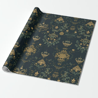 Papel de embrulho ornamento dourado barroco escuro