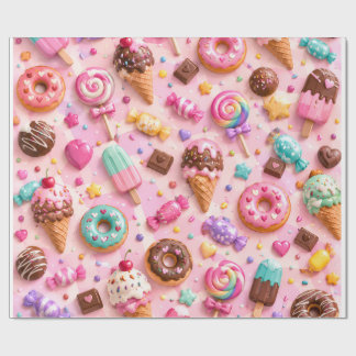 Papel de embrulho padrão de doces e sorvetes