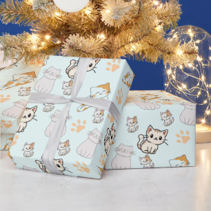 Papel de embrulho padrão de gatinhos e patas fofos