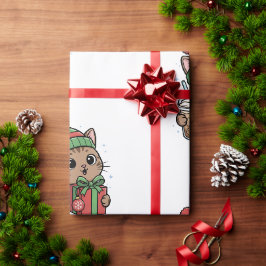 Papel de embrulho padrão de latte gelado com gato