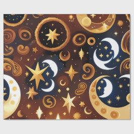 Papel de embrulho - Padrão de Lua Celestial Ocre D