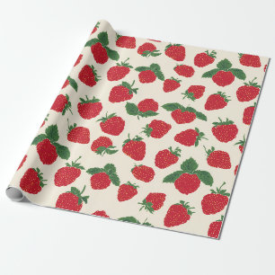 Papel de embrulho padrão de morango vermelho cláss