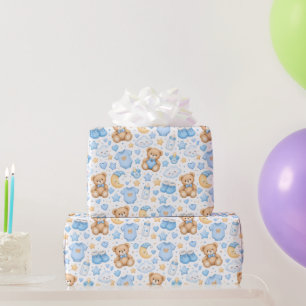Papel de embrulho padrão de ursinho azul bebé fofo