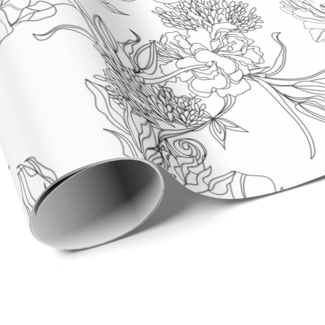 Papel de embrulho - Padrão Floral Branco e Preto (Ponta do rolo)