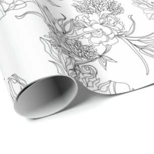 Papel de embrulho - Padrão Floral Preto e Branco