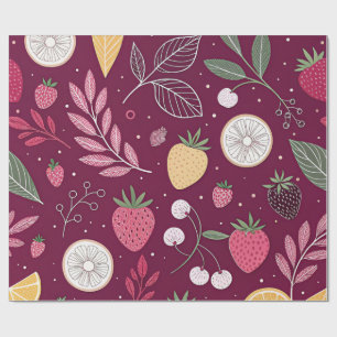 Papel de Embrulho – Padrão Frutas Ameixa Profunda